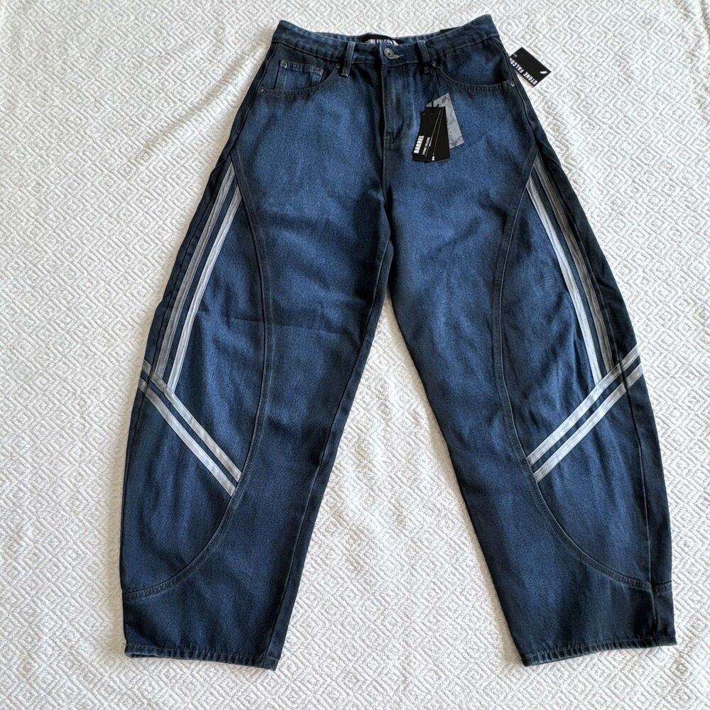 Stone Falcon Men's Blue Denim Barrel Pants Relaxed Tapered 30"